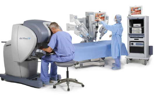 Surgeon performing operation using the da Vinci Robot 